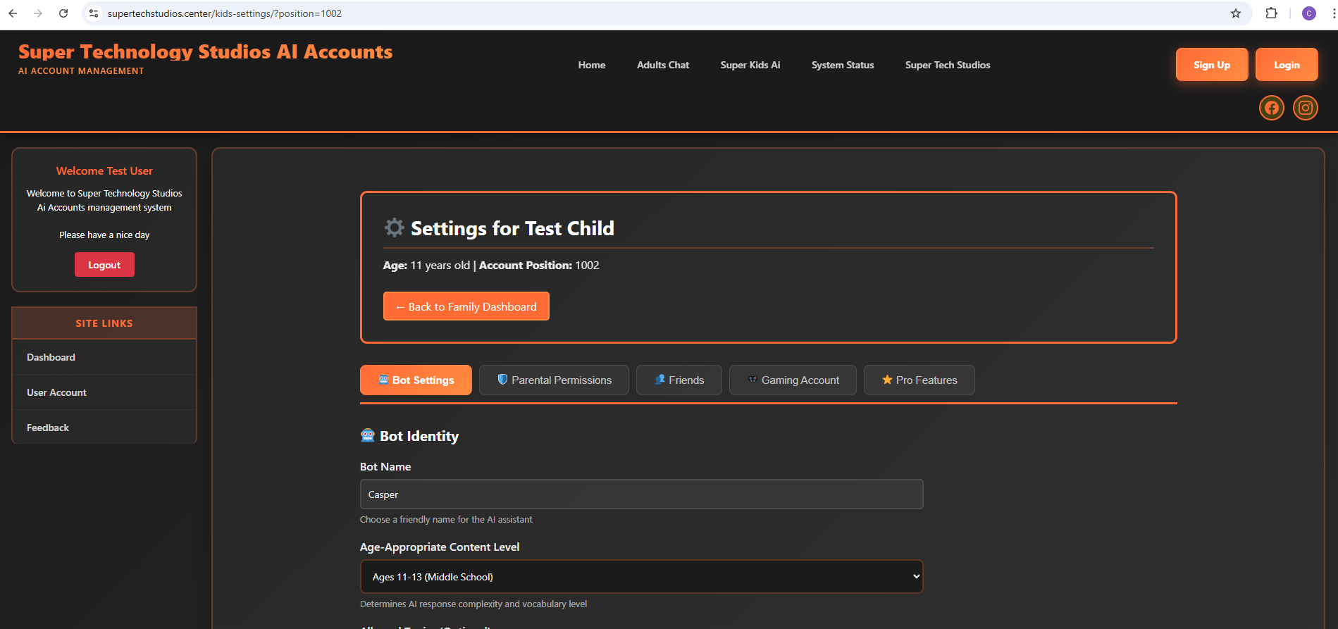 Children's Settings
