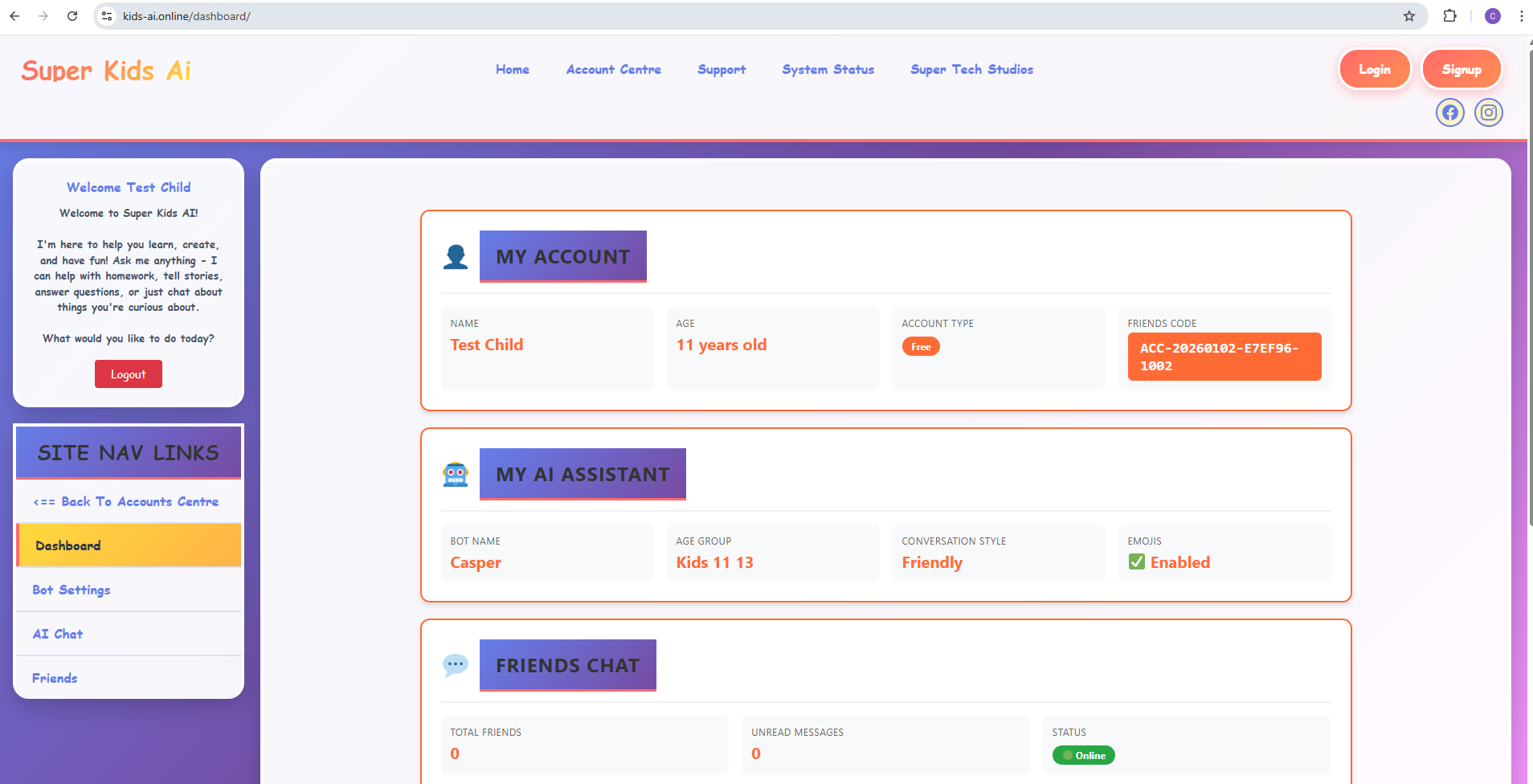Super Kids AI Dashboard Interface